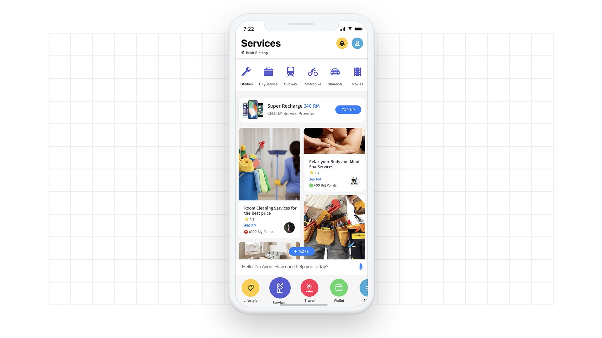 Detailed app screens